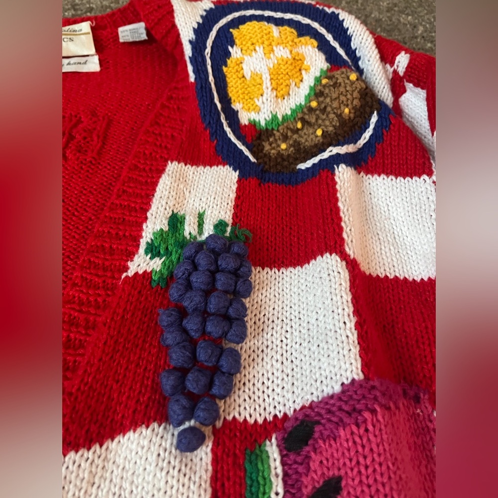 Hand Knit vintage Marisa Christina ants marching picnic sweater - size large - Picture 3 of 10